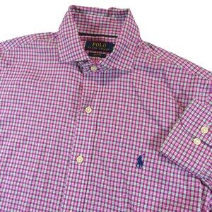 Polo Ralph Lauren Mens Button Down Shirt S Pink Check Spread Collar Cotton Non